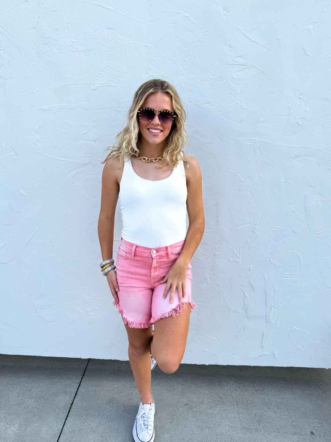 Pretty In Pink Frayed Hem Shorts (Ready To Ship)