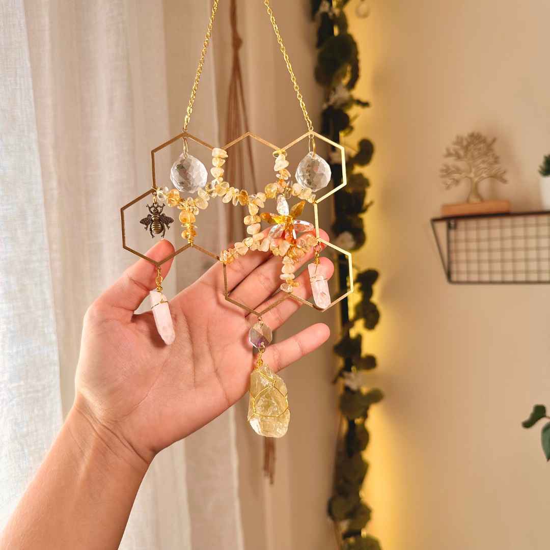 Honey Bee Citrine Suncatcher (Ready to ship)