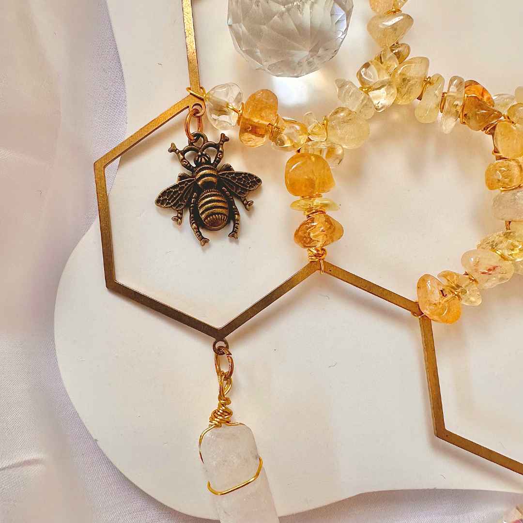 Honey Bee Citrine Suncatcher (Ready to ship)