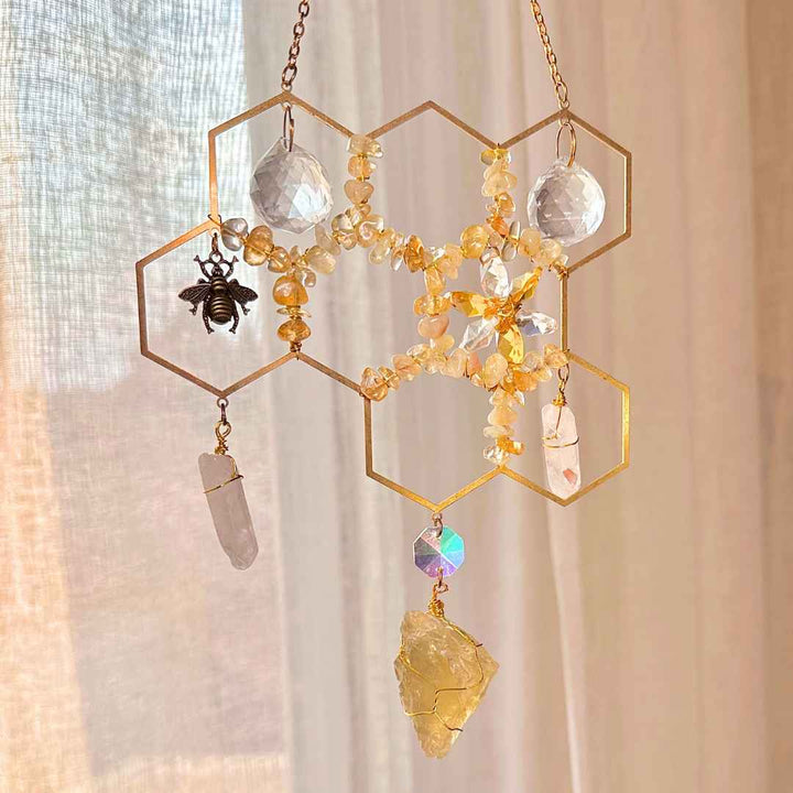 Honey Bee Citrine Suncatcher (Ready to ship)