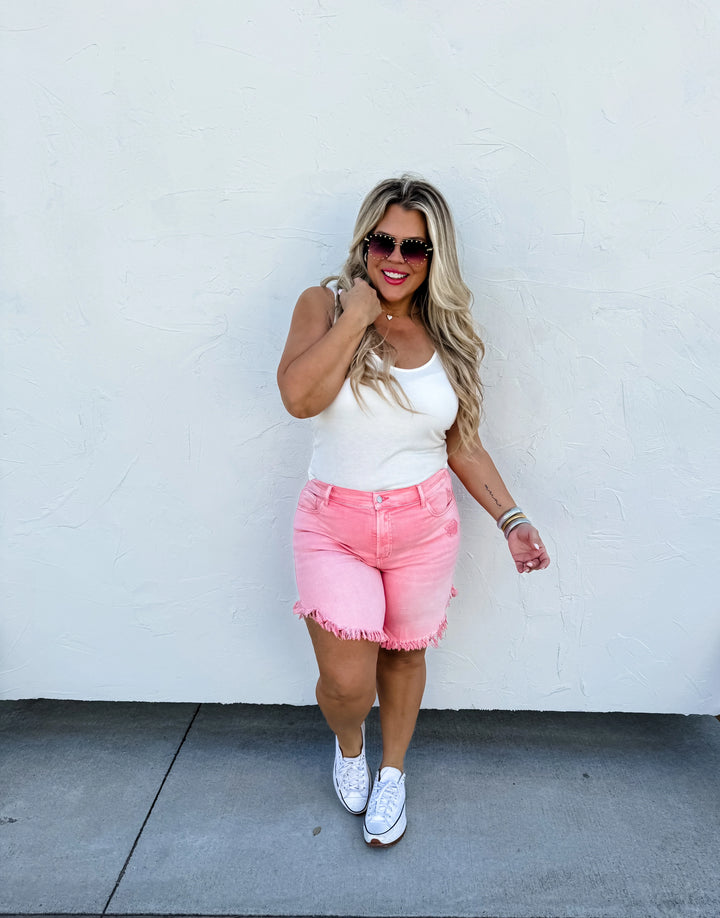 Pretty In Pink Frayed Hem Shorts (Ready To Ship)