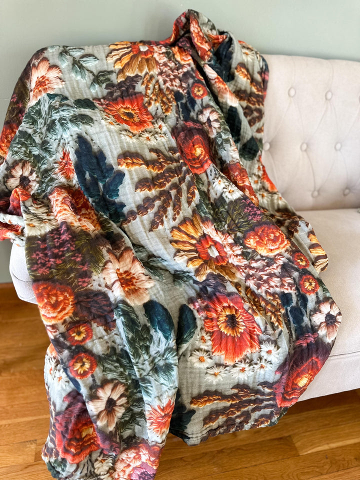Printed Muslin Blankets - Embroidered Effects (Ready To Ship)