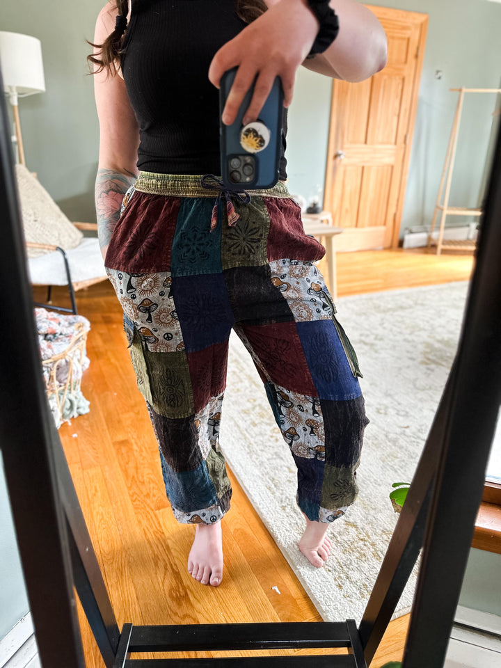 Boho Style Mushroom Patchwork Pants (Ready to ship)