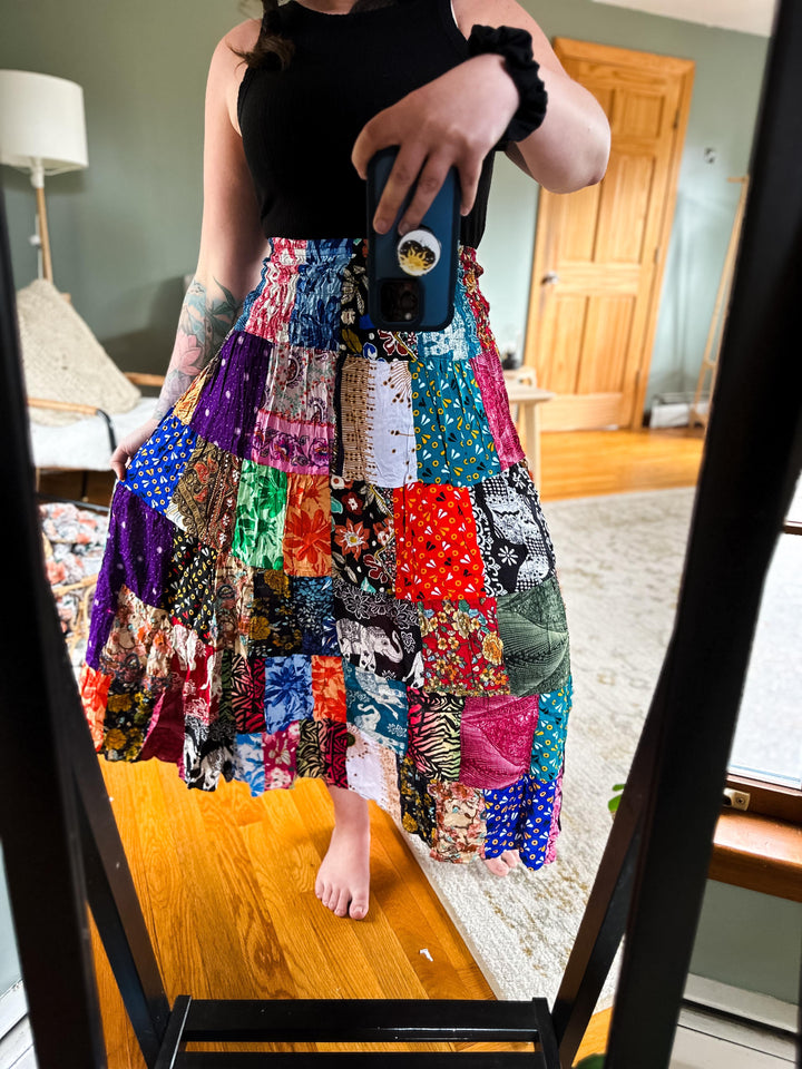 Flowey Cotton Multicolor Patchwork Skirt (Ready to ship)