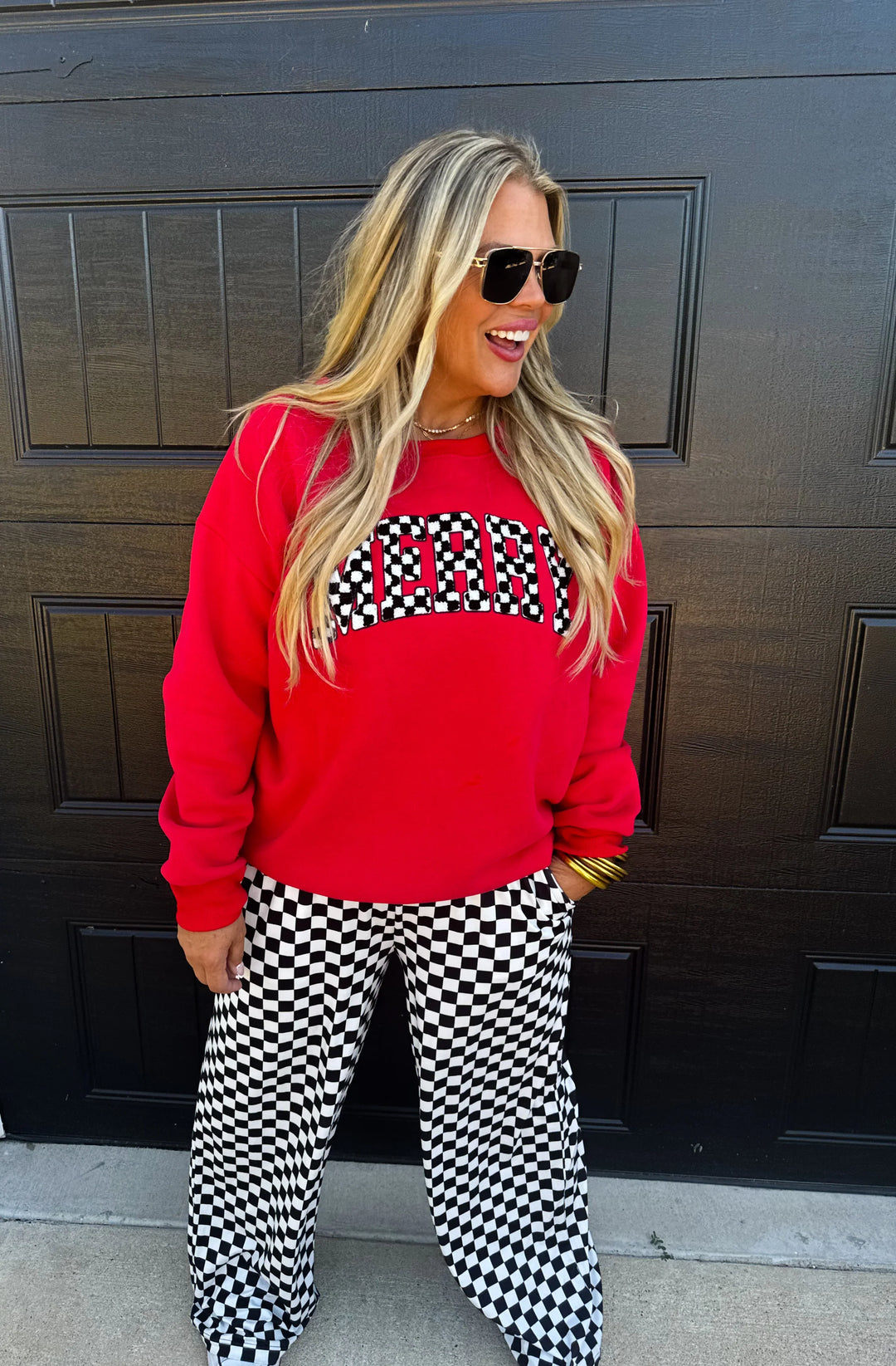 Merry Checkered Sweatshirt (Ready to ship)