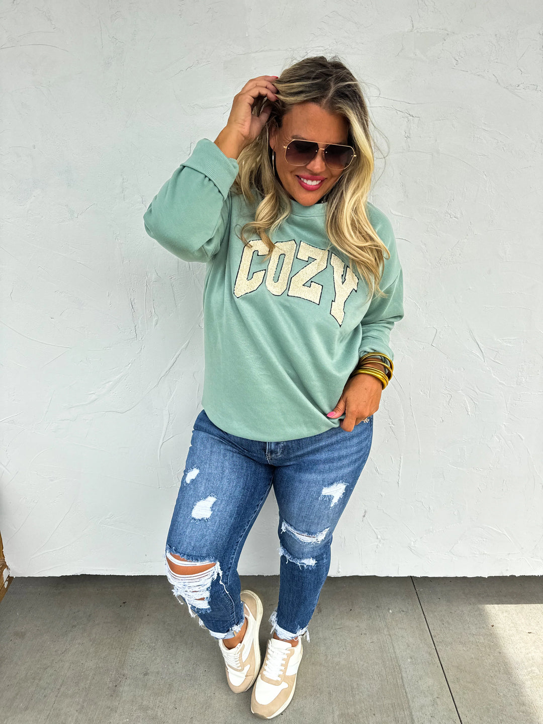 COZY LIVE-IN Sherpa Patch Sweatshirts (Ready To Ship)