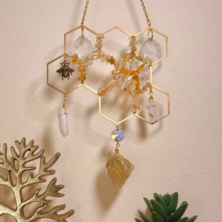 Honey Bee Citrine Suncatcher (Ready to ship)