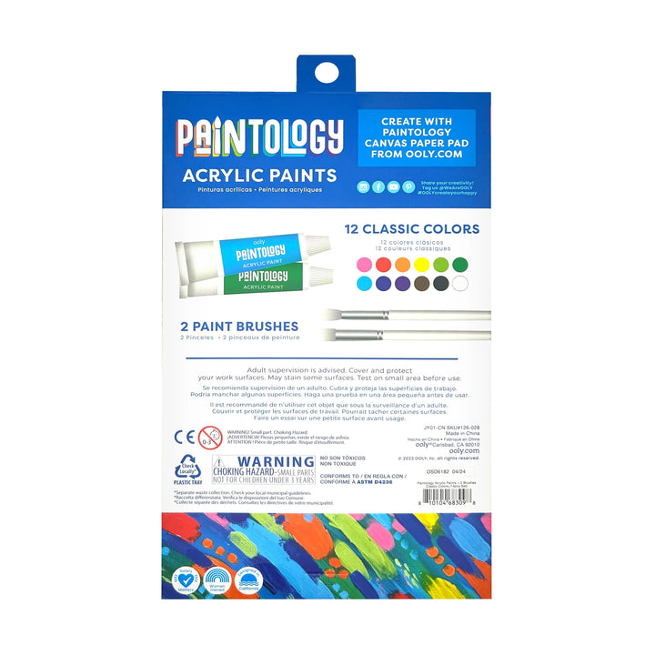 Paintology Acrylic Paints + 2 Brushes - Classic Colors (Ready To Ship)