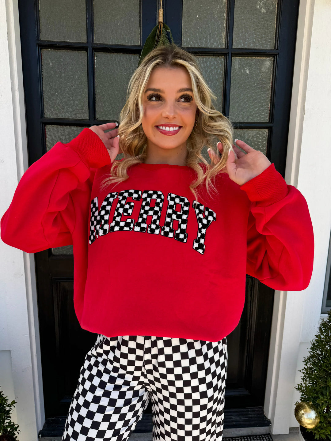 Merry Checkered Sweatshirt (Ready to ship)