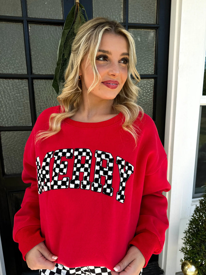 Merry Checkered Sweatshirt (Ready to ship)