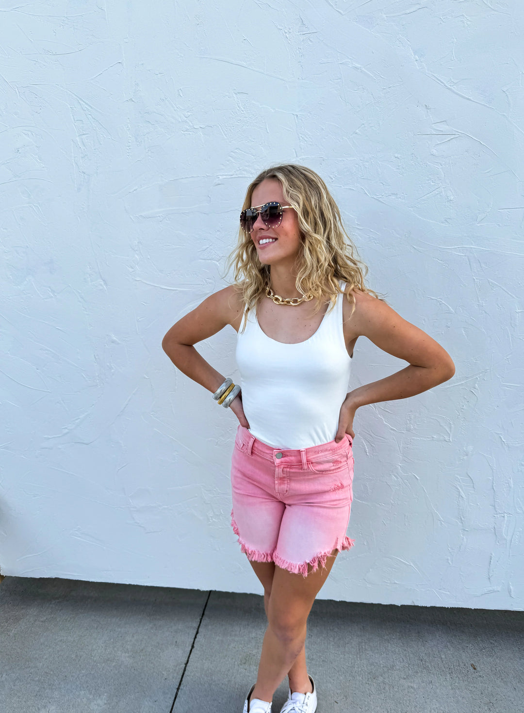 Pretty In Pink Frayed Hem Shorts (Ready To Ship)