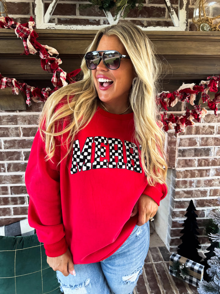 Merry Checkered Sweatshirt (Ready to ship)