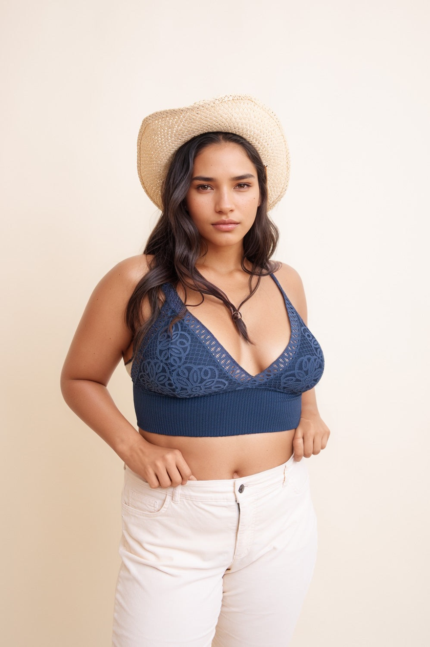 Curvy Waistband Loop Lace Brami Bralette Blue