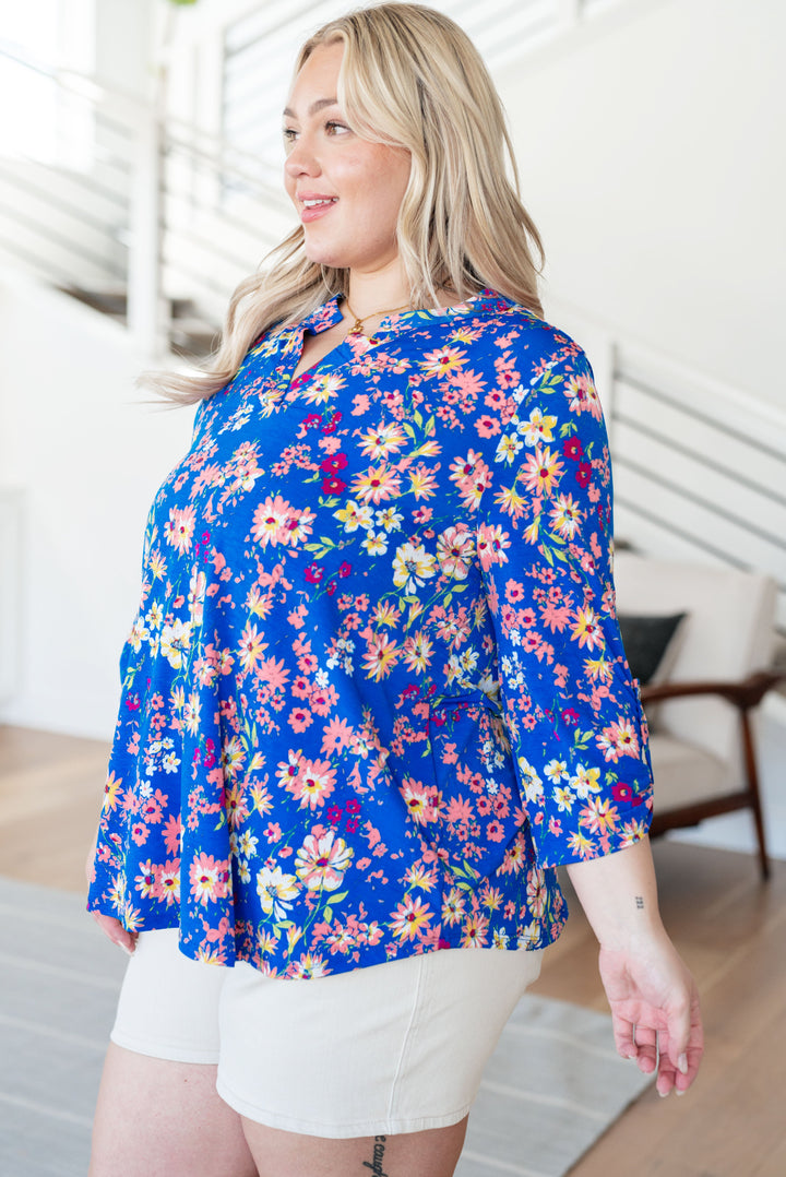 Lizzy Top in Royal and Blush Floral