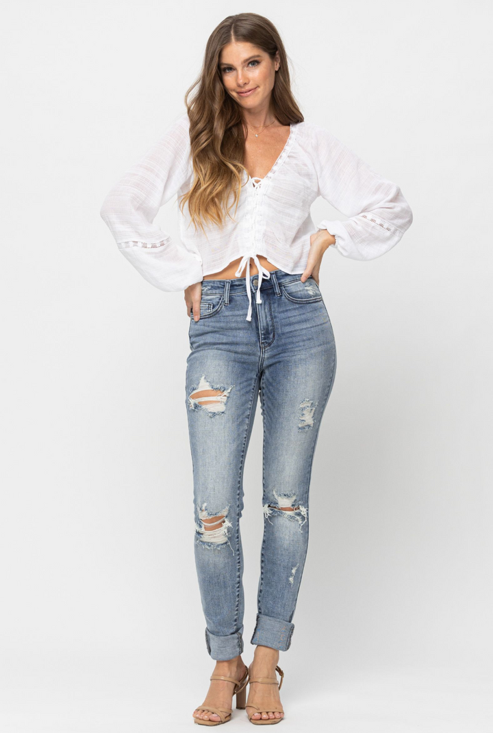 FAVE Distressed Tall Skinnies -82406-L-MD (Ready to ship)