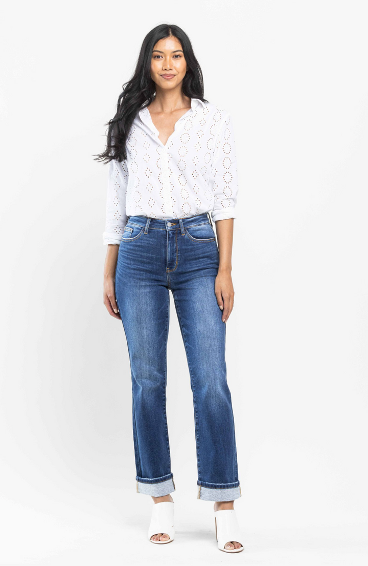 High Waist Thermal Denim Straight Jeans (Ready to ship)
