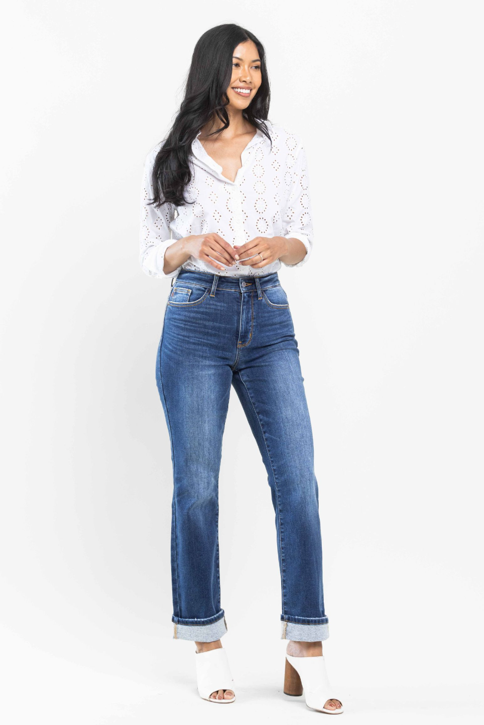 High Waist Thermal Denim Straight Jeans (Ready to ship)