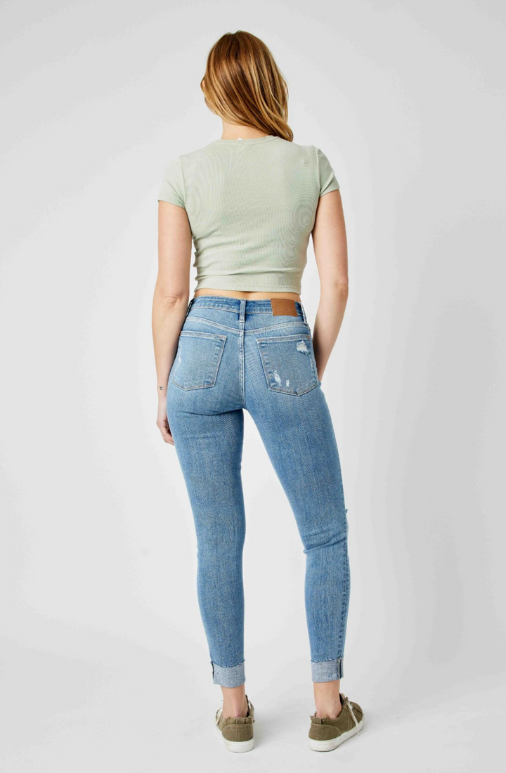 Booty Lifting Mid-Rise Light Distressed Skinnies -JB82528MD (Ready to ship)
