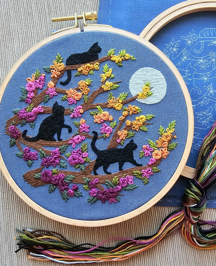 Cats & Full Moon Embroidery Kit (Ready To Ship)