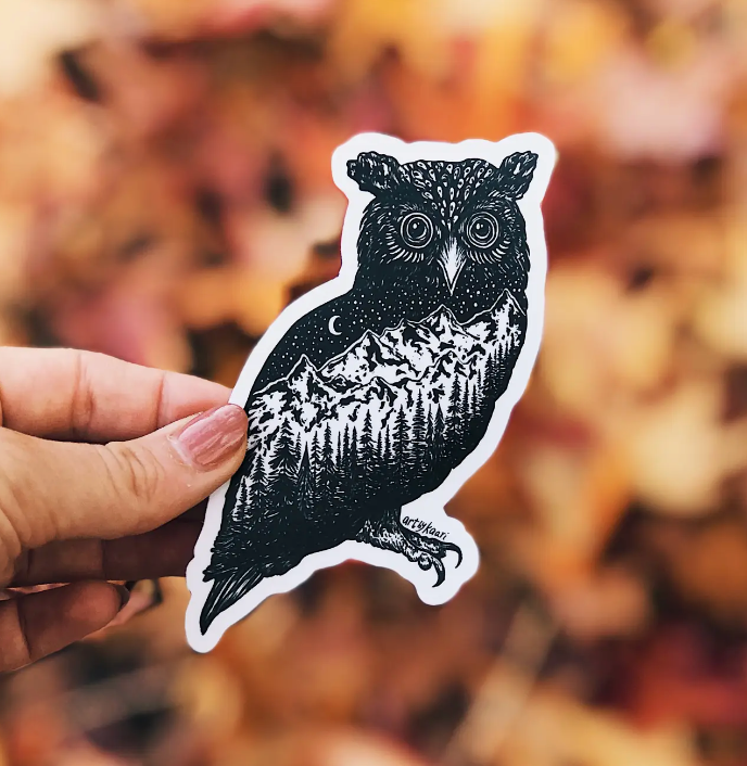 Mountain Owl - Waterproof Nature Sticker (Ready to Ship)