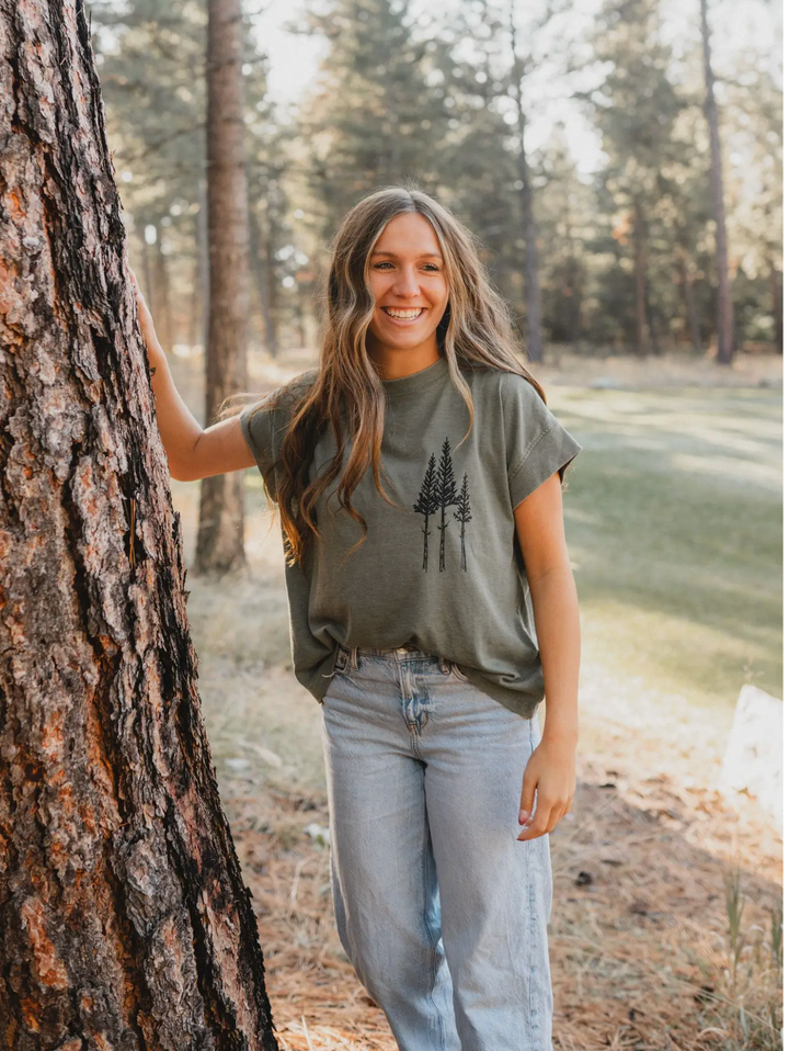 Rustic Three Tree Ladies Relaxed Tee (Ready To Ship)