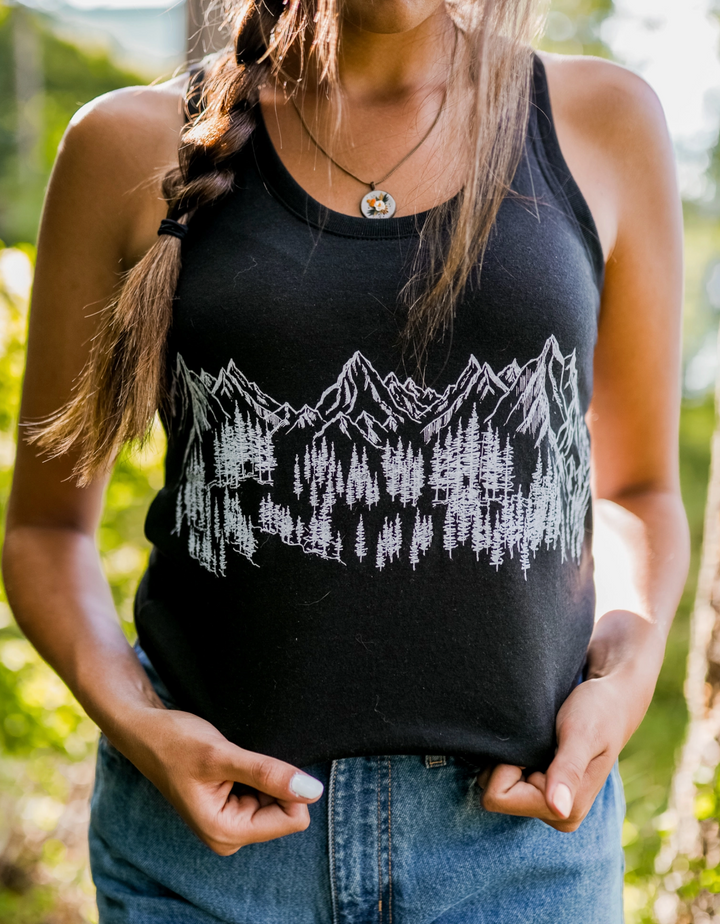 Mountain Sketch Ladies Racerback Tank (Ready To Ship)