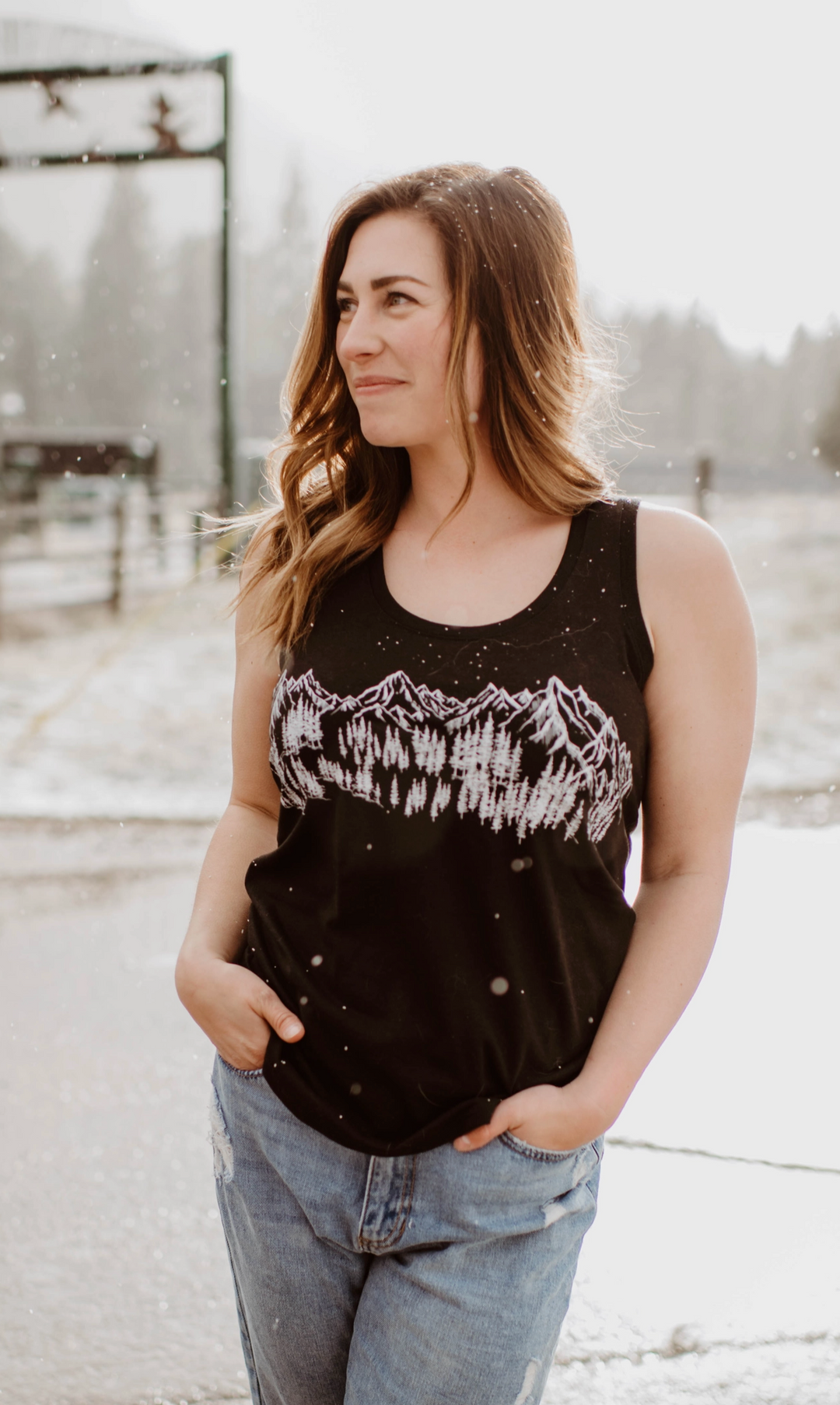 Mountain Sketch Ladies Racerback Tank (Ready To Ship)