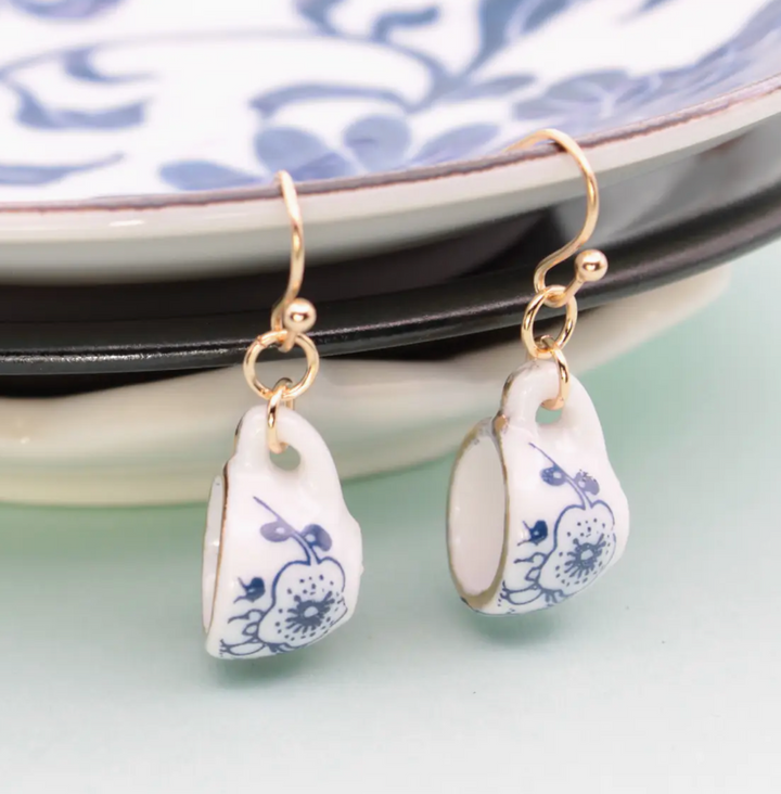 Vintage Ceramic Tea Cup Earrings (Ready To Ship)