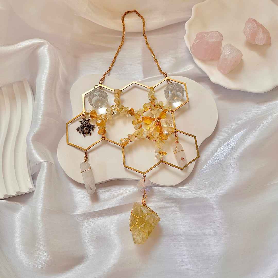 Honey Bee Citrine Suncatcher (Ready to ship)