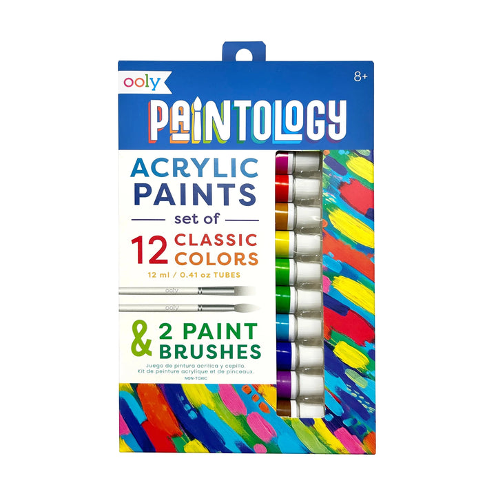 Paintology Acrylic Paints + 2 Brushes - Classic Colors (Ready To Ship)