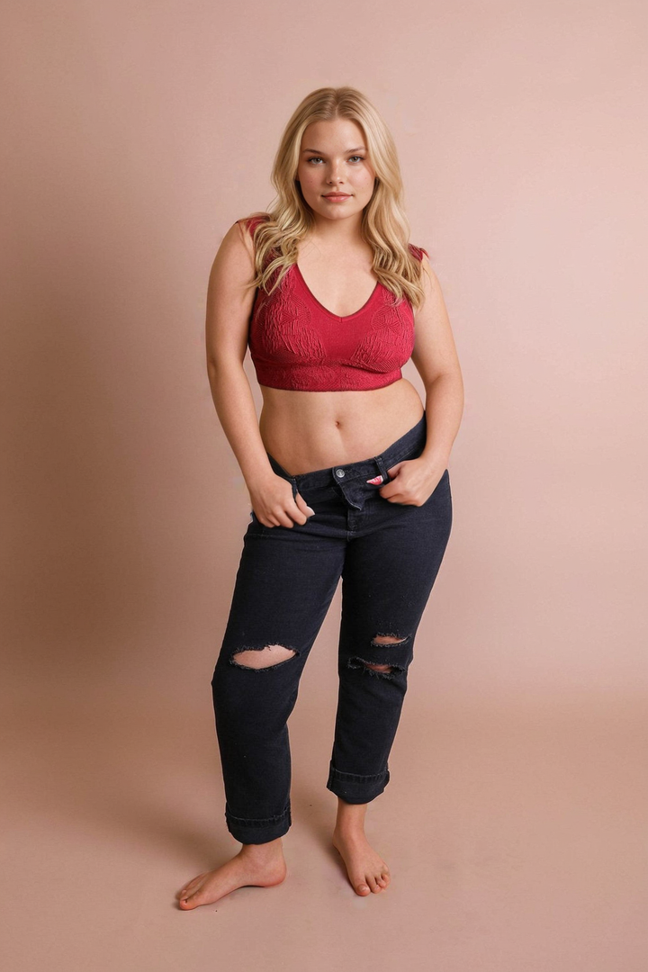 Seamless Padded Textured Brami Plus Size Berry