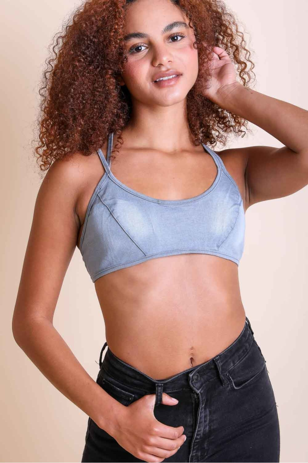 Stone Washed Denim Bralette Small