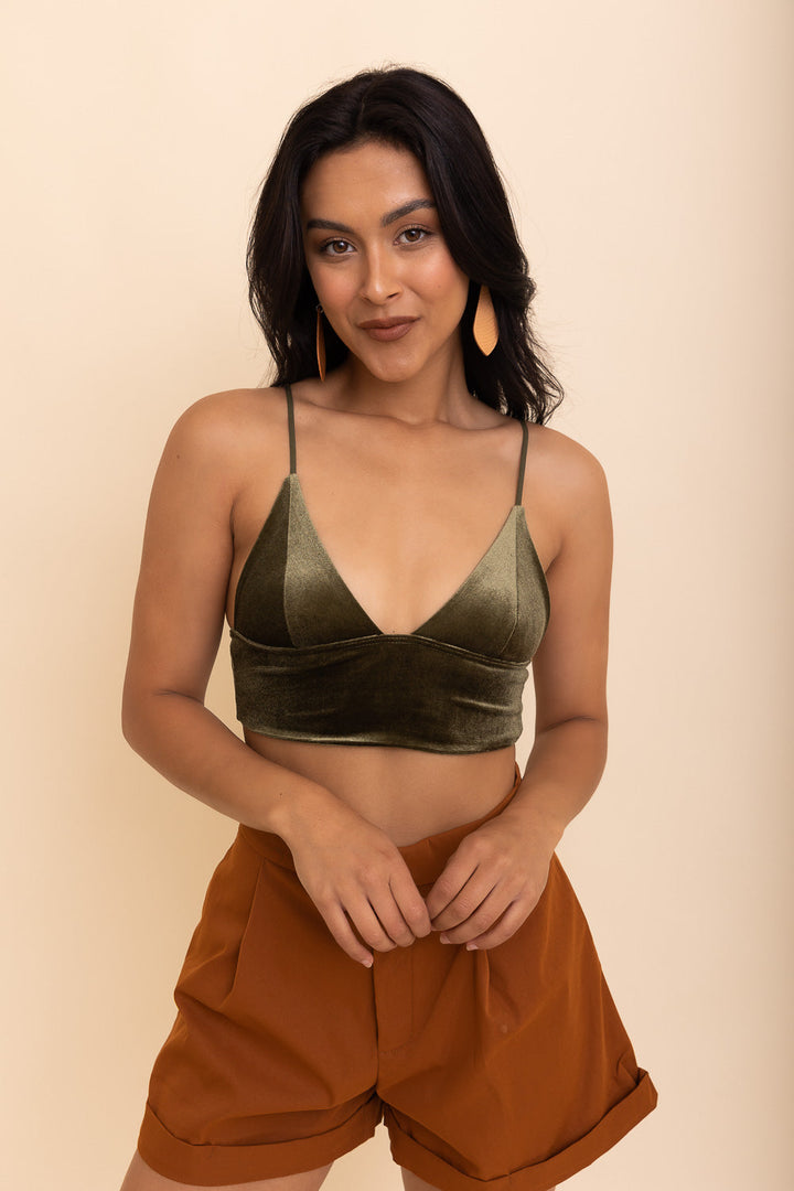 Velvet Elegance Longline Bralette Small / Olive