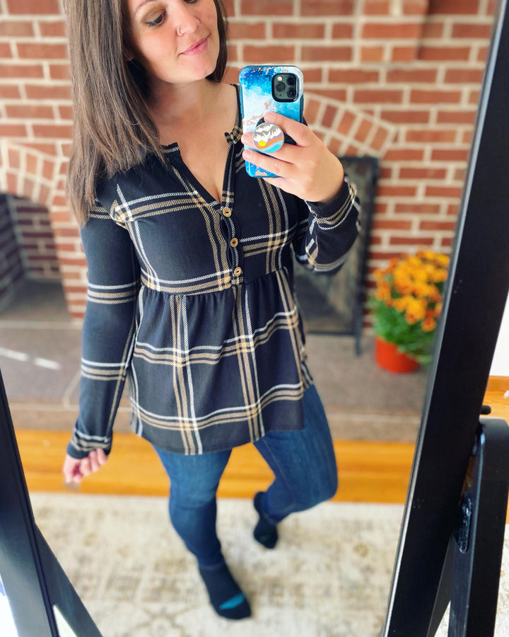Plaid Babydoll Button Top (Ready to ship)